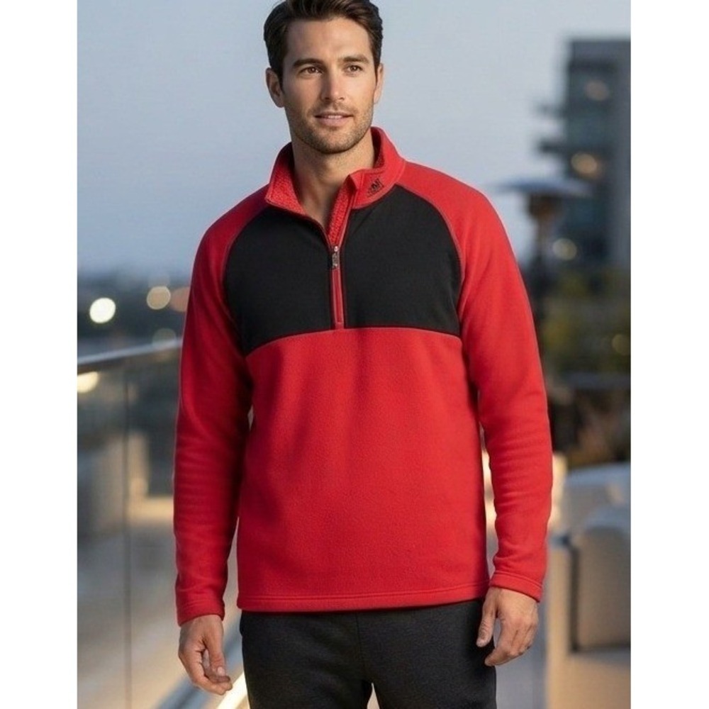 Adidas Men's Pullover 1/4 Zip Fleece ClimaWarm Large Red Athletic Golf B89783